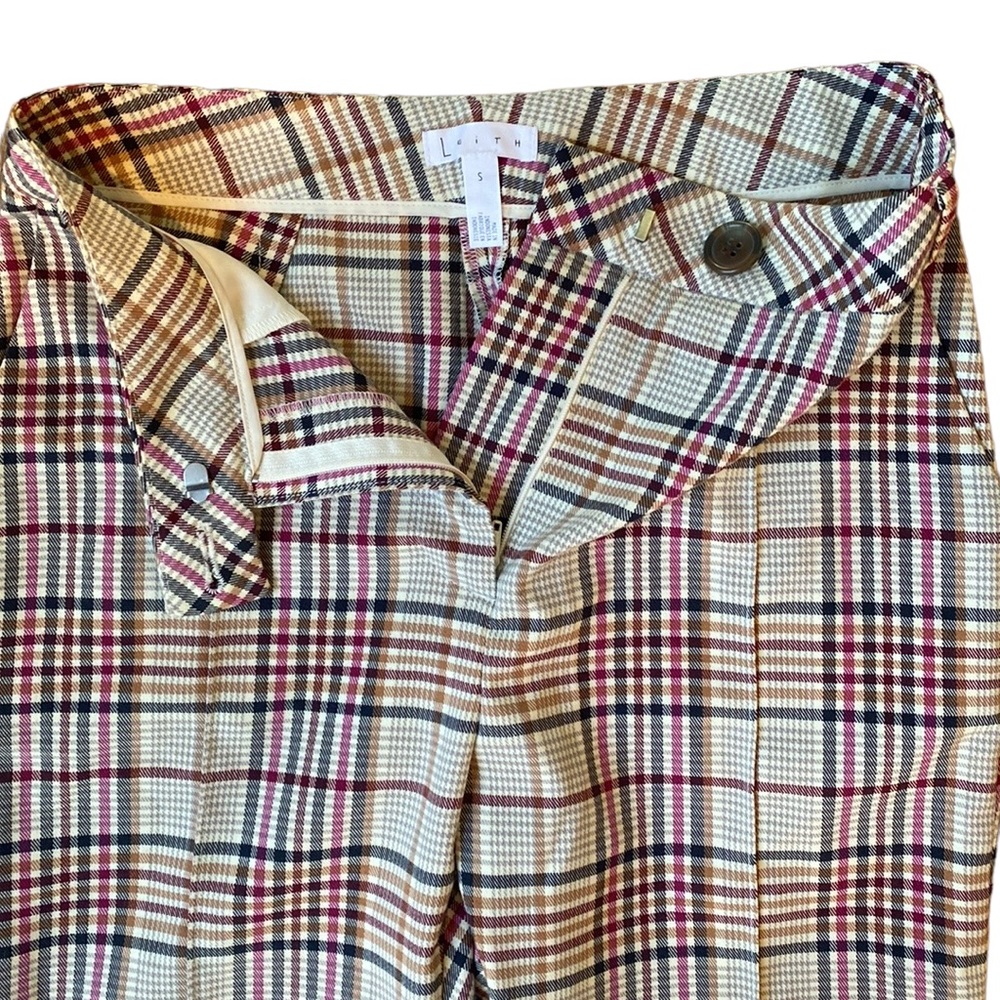 Leith Anthropologie Ivory Arlette Colorful Plaid High Waist Straight Pants Small - Picture 6 of 9